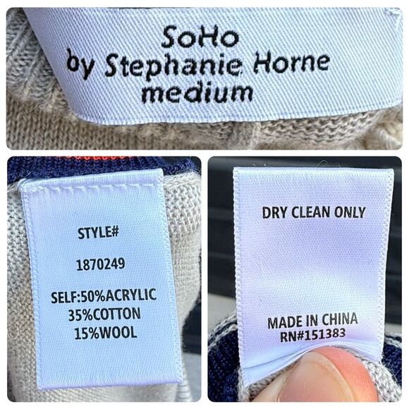 SoHo by Stephanie Horne Knit Joggers Gray w/ Red & Navy Side Stripes | Medium - Picture 7 of 8